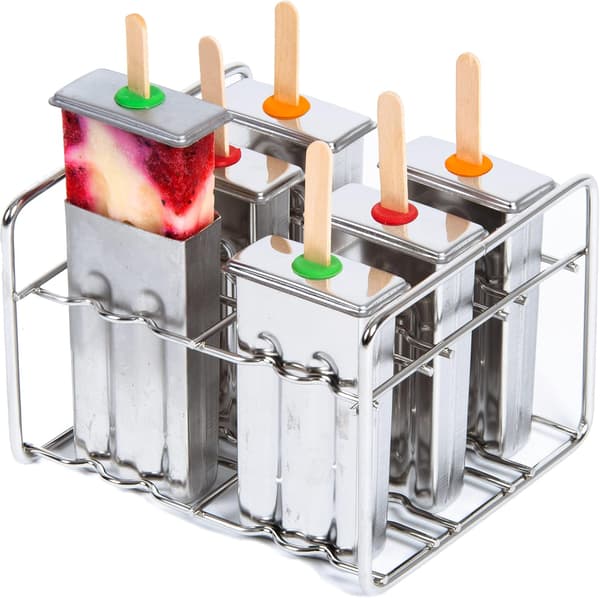 Ispinner av rustfritt stål med pinner, Enkelt ispinnsett for barn, 6 ispinner + holder, lekkasjesikker silikonforsegling og ispinner 6