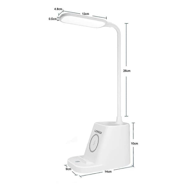 LED Skrivebordslampe, Trådløs Lader, Penneholder, 3 Lysmoduser