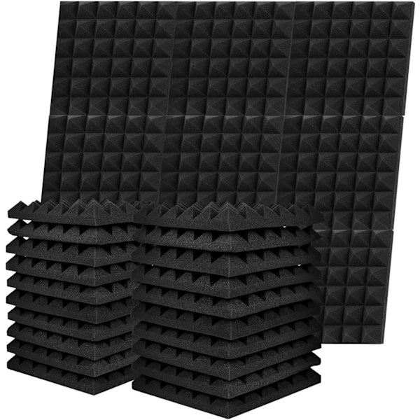Ljudisolerande Akustikskum Paneler 12-delars Set 2 X 12 X 12 Tum, Ljudisoleringspaneler Brandsäkert Akustikskum (Svart)