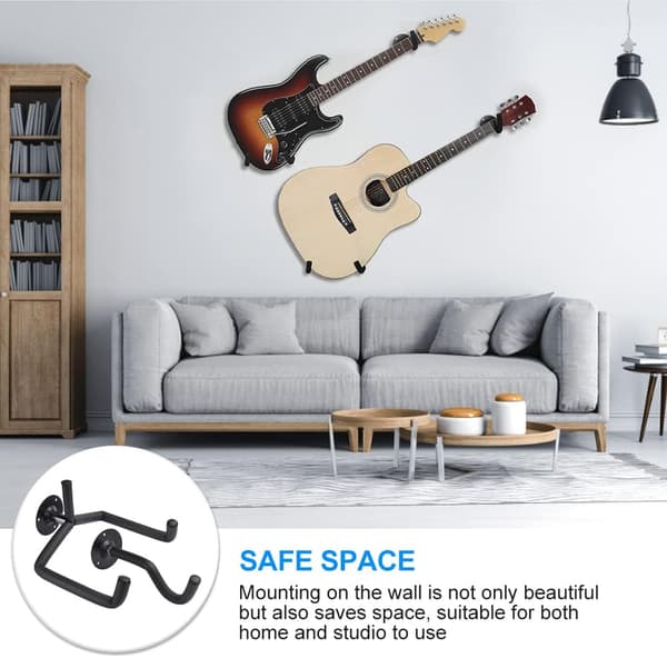 Gitarrväggfästen, 2 st Gitarrhängare Krokar, Lutande Gitarrhängare Vägg för Klassisk Gitarr, Elgitarr, Bas, Ukulele (Svart)