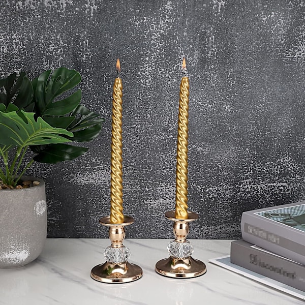 2 st Guld Metall Ljusstakehållare Vintage Mässing Ljusstakehållare, Metall Kristall Ljusstakar Elegant Ljusstake Gold
