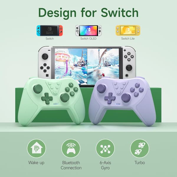 Programmerbar trådløs Bluetooth-kontroller Joystick Gamepad for Switch/Switch Lite/Switch OLED, Oppladbar kontroller PC, Vekke-funksjon, Grønn Green