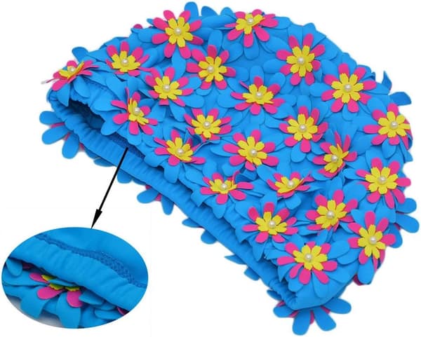 Badehette med blomstermønster, retrostil, for kvinner blue