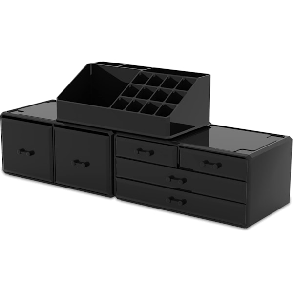 Sminkförvaring 3 Delar Kosmetik Förvaringslåda med 6 Lådor (Svart) Black