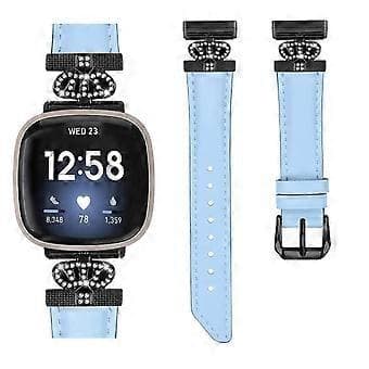 Kompatibel med Fitbit Versa 3 / Versa 4 / Sense / Sense 2 sort spænde urrem ægte læderrem (blå)