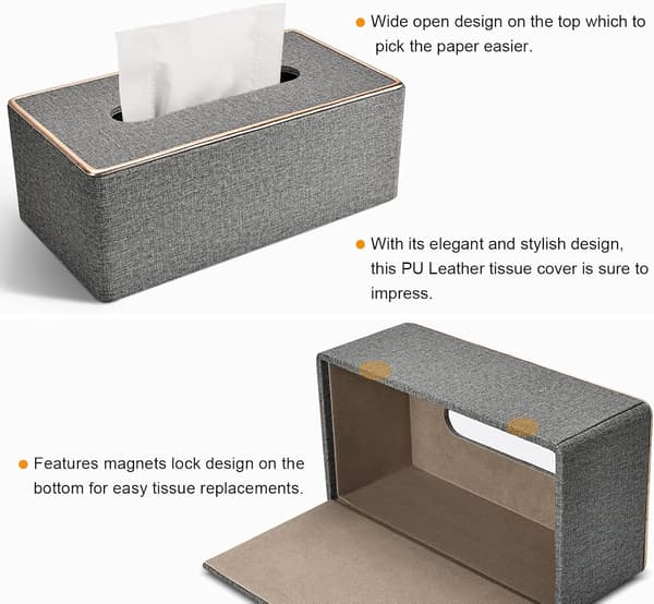 Servettbox, PU Läder Servettboxhållare, Rektangulära Servettboxar, Rektangulär Servetthållare - Grå Grey