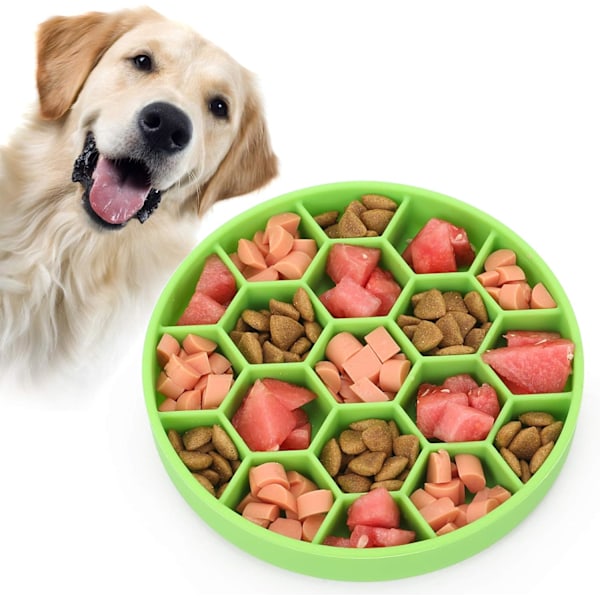 Långsam Ätskål Hund, Silikon Hundskål med Sugkoppar, Halkfri & Anti-Hetsätning, Diskmaskinsäker - Grön Green