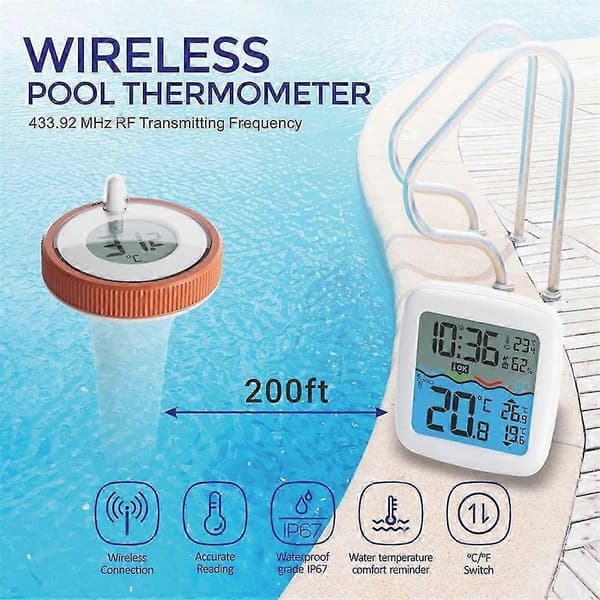 Pool Termometer Trådløs Flydende Letlæselig, Digital Pool Termometre, til Svømmepøl, Badekar js