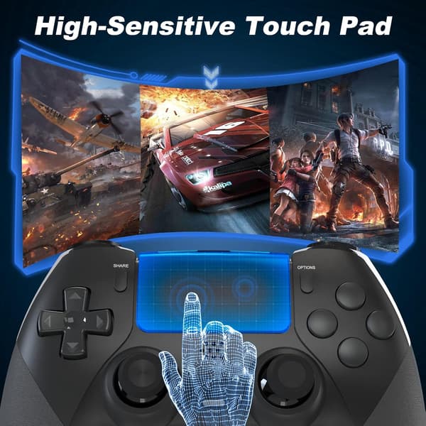 Gamepad Joystick Controller Kompatibel med PS4/Pro/Slim med Dobbelt Vibration/6-Akse Gyro Sensor/Turbo/Programmerbare Knapper (Sort) Black