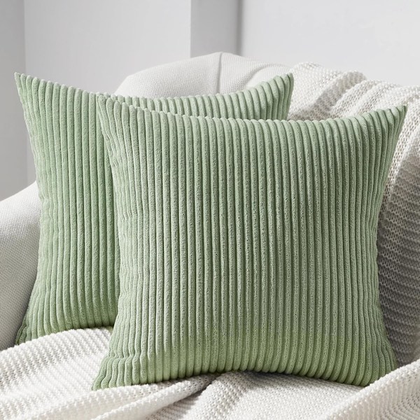 Kuddfodral 40 x 40 Matcha Grön i Andningsbar Manchester Mjukt Överdrag för Dekorativ Kudde Soffa Vardagsrum Sovrum Vuxen Bäddset om 2 Matcha Green