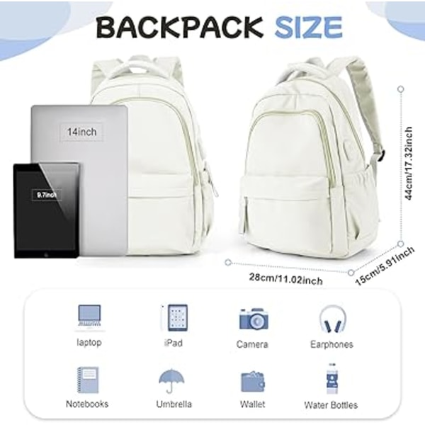 Skolryggsäck Dam Lättviktig Skolväska Casual Ryggsäck för College Laptop Ryggsäck för Män Kvinnor Vattenavvisande tonårsryggsäck Reseryggsäck.beige Beige