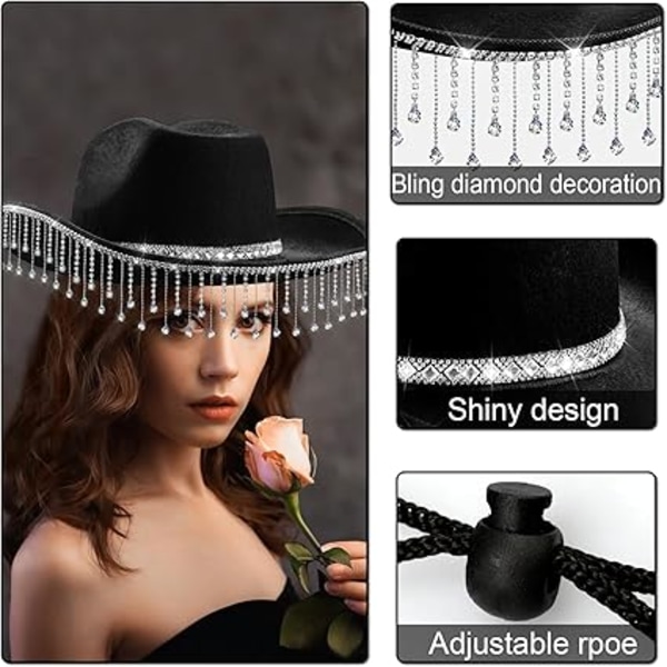 Cowboyhatt Halloweenkostym Cowgirlhatt för Kvinnor Män Vuxen Western Cow Girl Hatt med Hjärta Glasögon Utklädnad Födelsedag Halloween Cow Girl Hatt .svart black