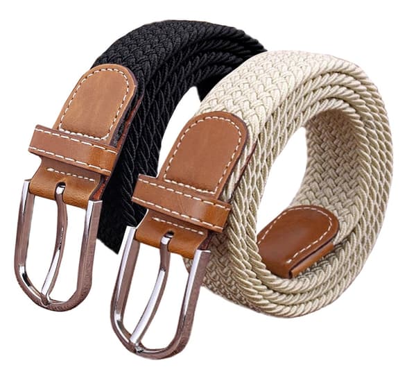 Set med 2 Dam Bälte Casual Flätad Elastisk Tyg Vävd Stretch Elastiska Bälten Black/Beige
