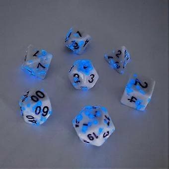 7 farveskiftende terninger D4 D6 D8 D10 D12 D20 akryl rollespil fest (blå prik)
