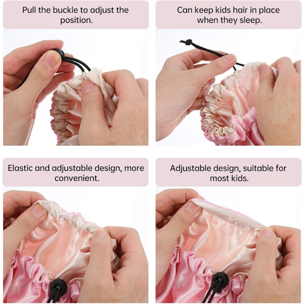 Satin Dubbellagers Sovmössa för Barn Justerbar Elastisk Sovmössa för Bebisar och Småbarn 1st Rosa pink