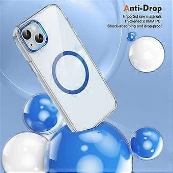 Kompatibelt cover til iPhone 14, kompatibelt med MagSafe, hårdt PC-telefoncover, klar bagside (blå)