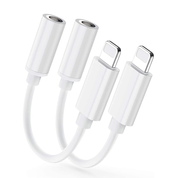 2-pack iPhone 3,5 mm hörlursadapter, Lightning till 3,5 mm hörlursuttag adapter, extra ljudadapteromvandlare