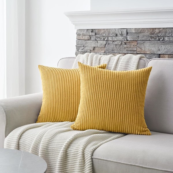 Kuddfodral 40 x 40 Citrongul i Andningsbar Manchester Mjukt Överdrag för Dekorativ Kudde Soffa Vardagsrum Sovrum Vuxensäng Set om 2 Lemon Yellow