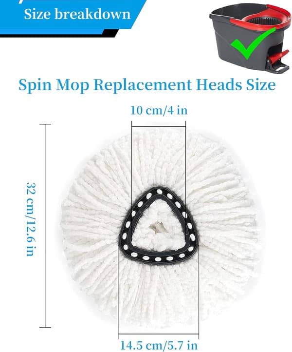 3-pakning moppehoderstatninger, kompatible med Vileda, 2-i-1 Turbo moppehodeerstatning, mikrofiber spin moppefyllinger (hvit) white