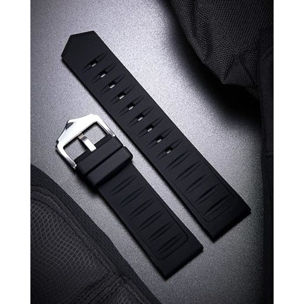 Silikon Klockarmband 12mm-28mm Ersättningsarmband i Gummi Vattentäta Sportarmband för Dam Herr. 22mm svart black