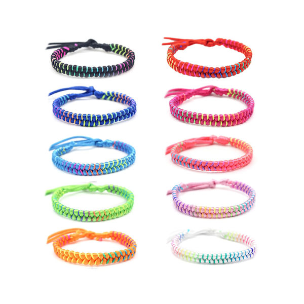 10 Flerfärgade Flätade Armband - Färgglada Flätade Vänskapsarmband - Barnarmband - Justerbart Tygarmband, Total Längd 28cm+17cm