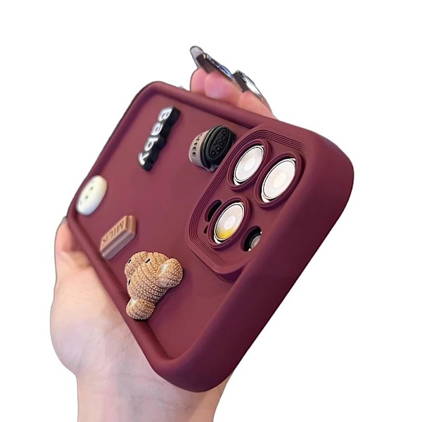 iPhone Skal, 3D Söt Kaffe Björn Kameralinsskydd Stötsäkert Skyddande Mobilskal (iPhone 15 Pro Max, Rosa) Pink