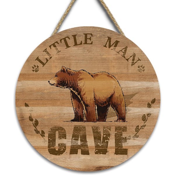 Liten Man Cave-skylt i trä för babyrumsinredning, rustik bondgårdsbjörn väggkonstdekor hängande dekor för barnrum (A) A