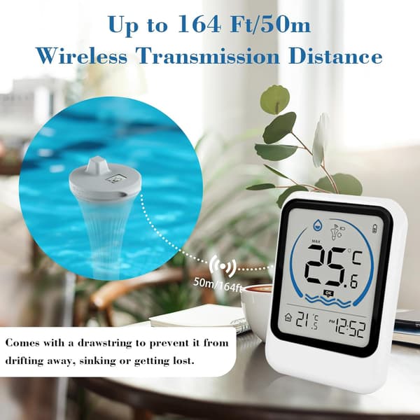 Termometer för pool, vattentät trådlös pooltermometer, trådlös flytande pooltermometer, för akvarier