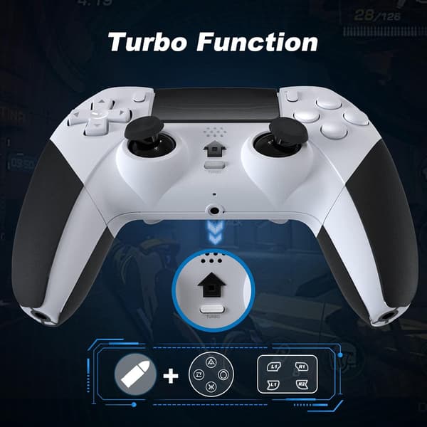 Gamepad Joystick Kontroller Kompatibel med PS4/Pro/Slim med Dubbel Vibration/6-Axis Gyro Sensor/Turbo/Programmerbara Knappar (Vit) White