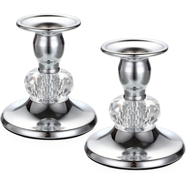 2 st Silverfärgade Ljusstakar i Metall, Vintage Mässingsfärgade Ljusstakar, Eleganta Ljusstakar i Metall med Kristall Sliver