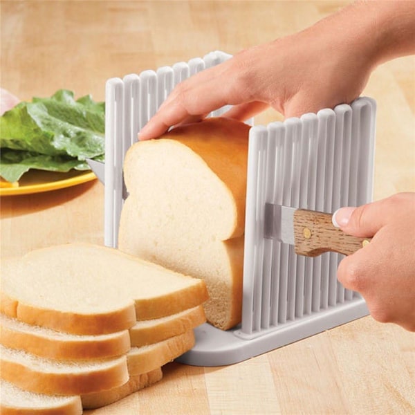 Justerbar brödskivare/skärguide för hembakat bröd, brödskivare i plast för att skiva bröd (Vit)