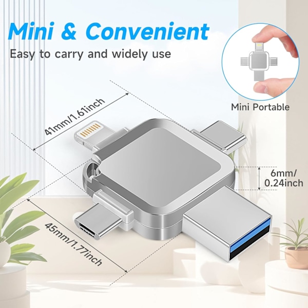 4-i-1 USB-minne med Lightning+Micro USB+Type-C+USB-minne (128 GB) 128 GB