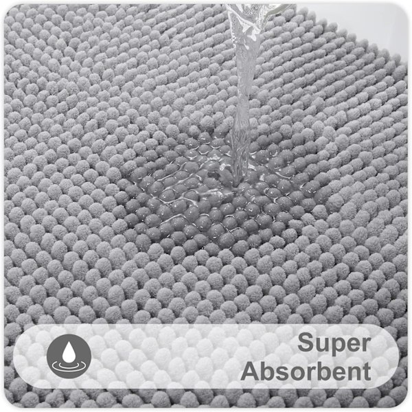 Halkfri badrumsmatta i chenille, extra mjuk superabsorberande fluffig badrumsmatta för badrum, maskintvättbar fotmatta, 40 x 60 cm, grå Light Gray