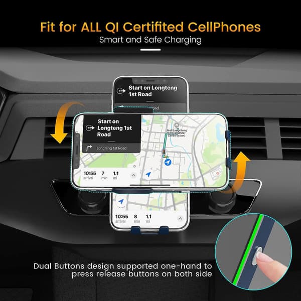 Trådløs billader, Smart Sensor Auto-Clamping 2 i 1 Telefonholderlader Q1p