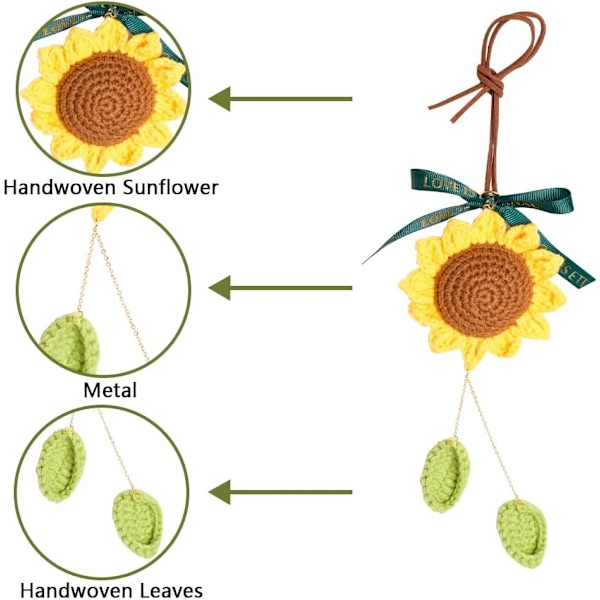 Tillbehör för backspegel, virkad enkellagers solros, handvävd blomma för backspegel, Solros2