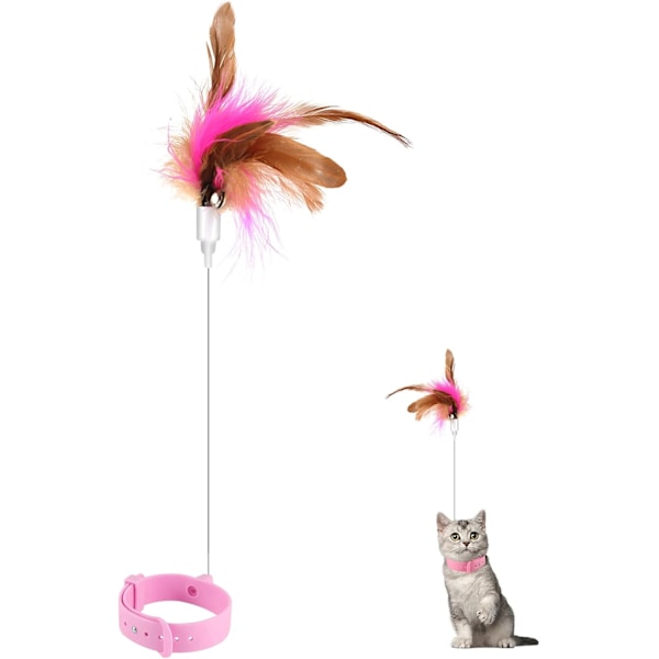 Kattvippa, Justerbar Silikon Kattspö Fjäder Kattspö Leksak med Bjällra Interaktiva Kattvippor (Rosa)