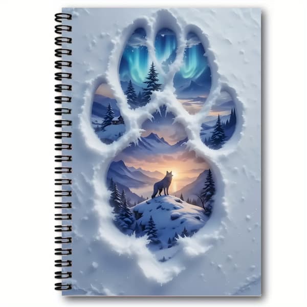 Wolf Paw Aurora Berg Spiral Notesbog, A5 Kreativ 3D Visuel Dagbog, Studenter Notesbog