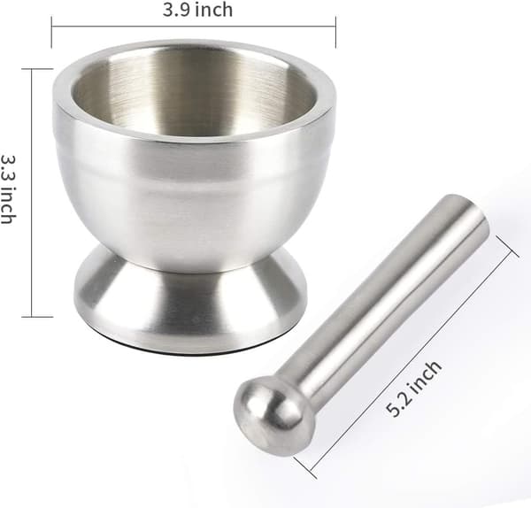 Morter og Støder, Krydderikværn i Rustfrit Stål, Pilleknuser med Låg til Knusning og Maling, Ergonomisk Design