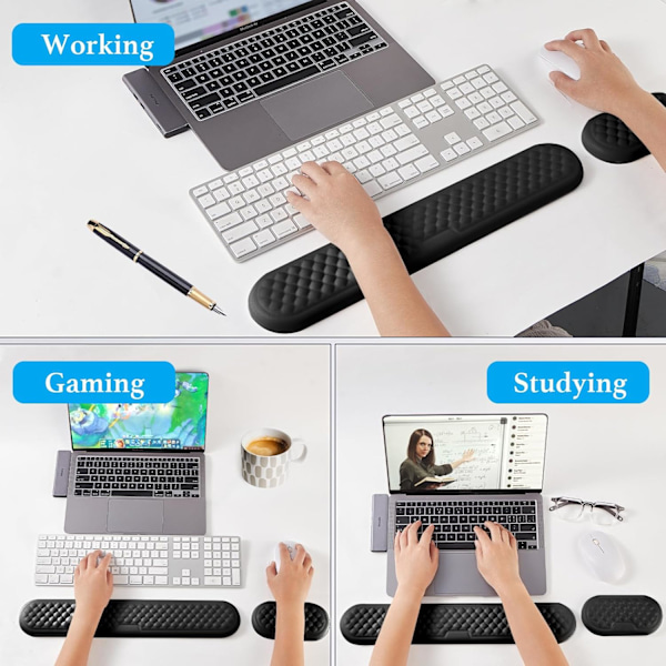Ergonomiskt handledsstöd för tangentbord med PU-läder och memory foam, bekvämt handledsstöd för laptop, tangentbordsplatta för att lindra smärta vid skrivande (Svart) Black