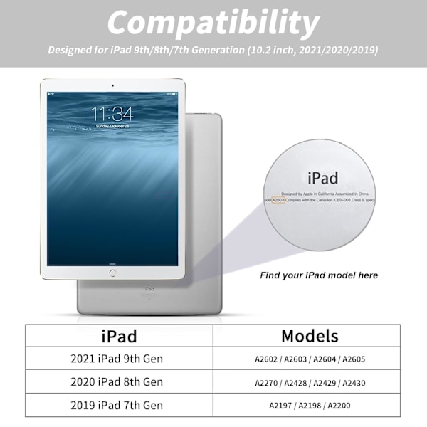 Ställ Smart Fodral med Mjukt TPU-baksida för iPad 10.2\", Auto Sleep/Wake, Grå grey