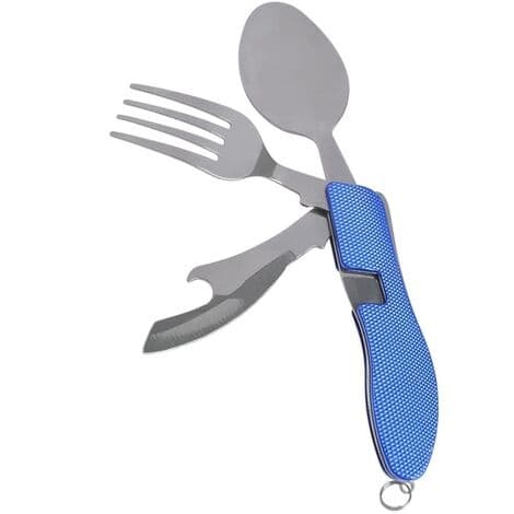 Campingbestik i rustfrit stål 3 i 1 foldbart bestik bærbart foldbart bestik til rejser 10,6 cm blå