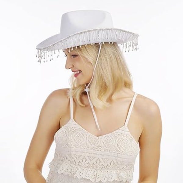 Cowboyhatt Halloweenkostym Cowgirlhatt för Kvinnor Män Vuxen Western Cow Girl Hatt med Hjärta Glasögon Utklädnad Födelsedag Halloween Cow Girl Hatt .vit White