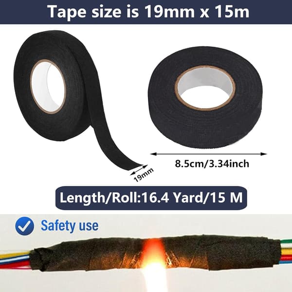 stk. sorte stofklæbebånd - Til bilens ledningsnet - 19 mm x 15 m