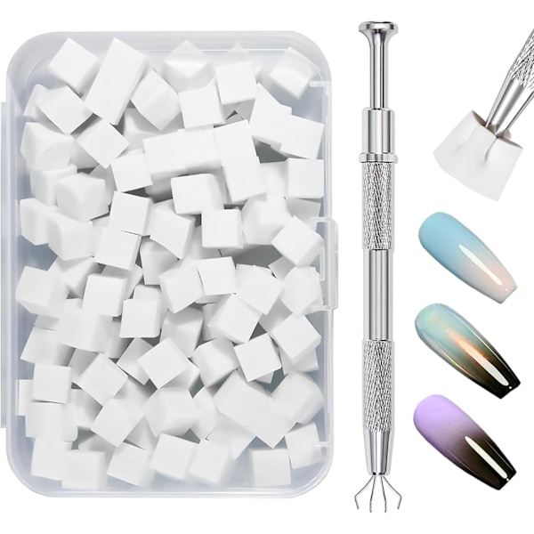 100 st Ombre Färg Nagelsvampar, Nagelsvampar med 1 Metallgreppare Nagelborste Förvaringslåda för Nagelkonst Design Manikyr DIY 100pcs