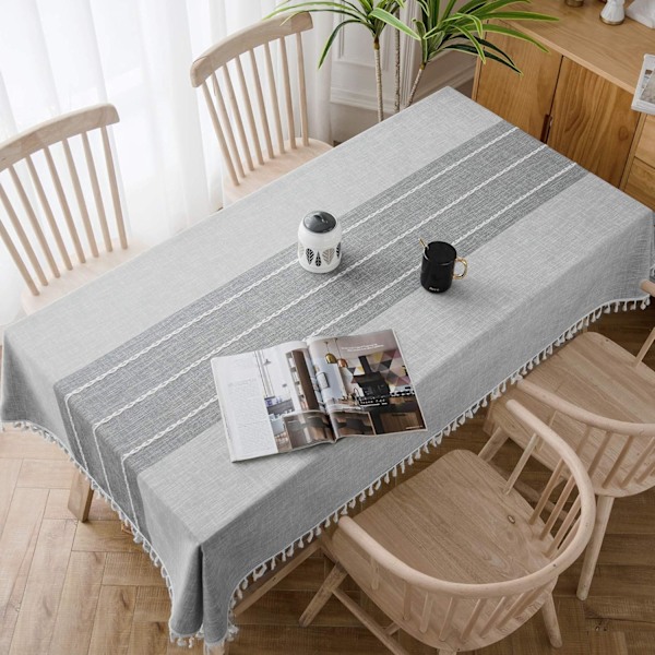 Rektangulär bordsduk i bomullslinne, skrynkelfri, tvättbar bordsduk i bondgårdsstil 55''x70'', Grå Grey 2