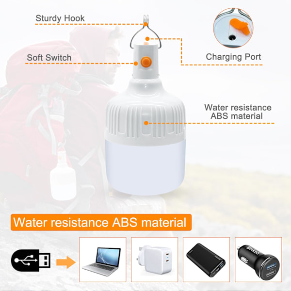Pieces LED Campinglykta, USB Uppladdningsbar Campinglampa Kraftfull 500 Lumen Utomhuslampa, 3 Ljuslägen, Portabel Vattentät Tältlampa