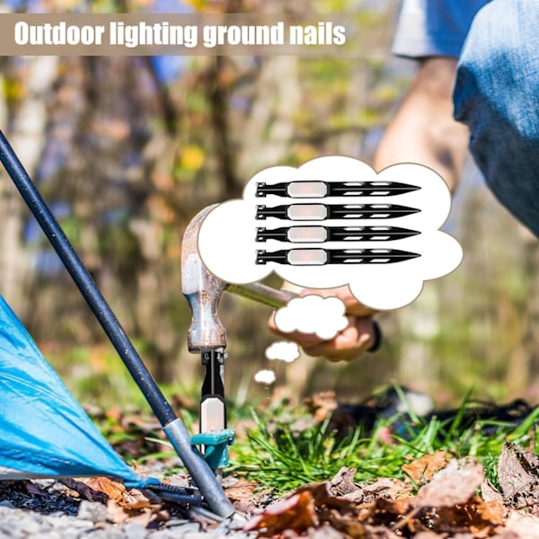 Kraftiga tältpinnar - Markpinnar 4-pack med LED-ljus | V-formade pinnar för picknickskydd, tältspikar, campingtillbehör, svart Black
