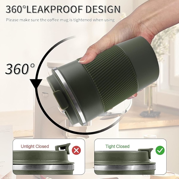 Isolerad Resemugg för Kaffe Spill- och Läcksäker Bärbar Rostfritt Stål för Camping (Grön, 414 ml) Green