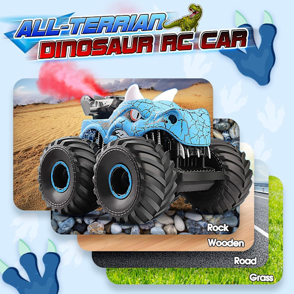 Dinosaurie Fjärrkontrollbilar för Barn, Leksaker för Barn Ålder 3 4 5 6 7 8 År Gammal Pojke Monstertruck 3-9 Pojkar Födelsedagspresenter Utomhusbil, Blå