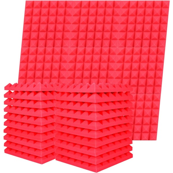 Ljudisolerande Akustikskum Paneler 12-delars Set 2 X 12 X 12 Tum, Ljudisoleringspaneler Brandsäkert Akustikskum (Röd) Red